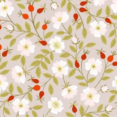 Evergreen by Lewis & Irene - Dog Rose on Cream