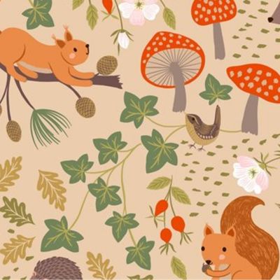 Evergreen by Lewis & Irene - Squirrels & Hedgehogs on Light Oak